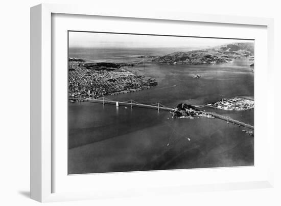 San Francisco, CA Aerial View of Bridges and Bay Photograph - San Francisco, CA-Lantern Press-Framed Art Print