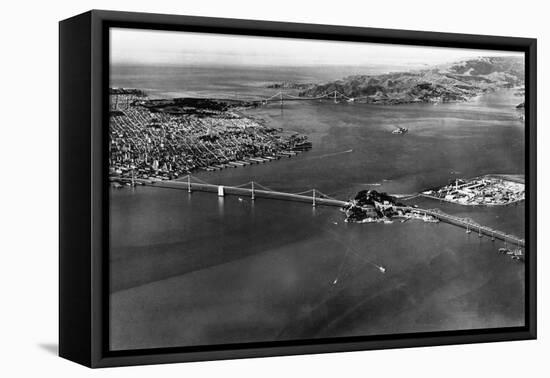 San Francisco, CA Aerial View of Bridges and Bay Photograph - San Francisco, CA-Lantern Press-Framed Stretched Canvas