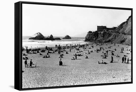 San Francisco, CA Cliff House and Beach Scene Photograph - San Francisco, CA-Lantern Press-Framed Stretched Canvas