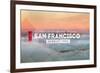 San Francisco, CA - Golden Gate Bridge and Fog - Stamp-Lantern Press-Framed Art Print