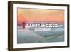 San Francisco, CA - Golden Gate Bridge and Fog - Stamp-Lantern Press-Framed Art Print