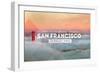 San Francisco, CA - Golden Gate Bridge and Fog - Stamp-Lantern Press-Framed Art Print