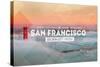 San Francisco, CA - Golden Gate Bridge and Fog - Stamp-Lantern Press-Stretched Canvas