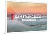 San Francisco, CA - Golden Gate Bridge and Fog - Stamp-Lantern Press-Framed Art Print