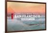 San Francisco, CA - Golden Gate Bridge and Fog - Stamp-Lantern Press-Framed Art Print