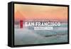 San Francisco, CA - Golden Gate Bridge and Fog - Stamp-Lantern Press-Framed Stretched Canvas