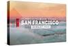 San Francisco, CA - Golden Gate Bridge and Fog - Stamp-Lantern Press-Stretched Canvas