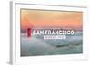 San Francisco, CA - Golden Gate Bridge and Fog - Stamp-Lantern Press-Framed Art Print