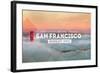 San Francisco, CA - Golden Gate Bridge and Fog - Stamp-Lantern Press-Framed Art Print