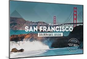 San Francisco, CA - Golden Gate Bridge and Waves - Stamp-Lantern Press-Mounted Art Print