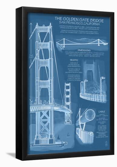 San Francisco, Ca, Golden Gate Bridge Technical Blueprint-null-Framed Poster