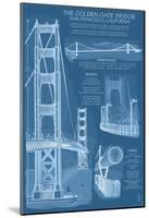 San Francisco, Ca, Golden Gate Bridge Technical Blueprint-null-Mounted Poster