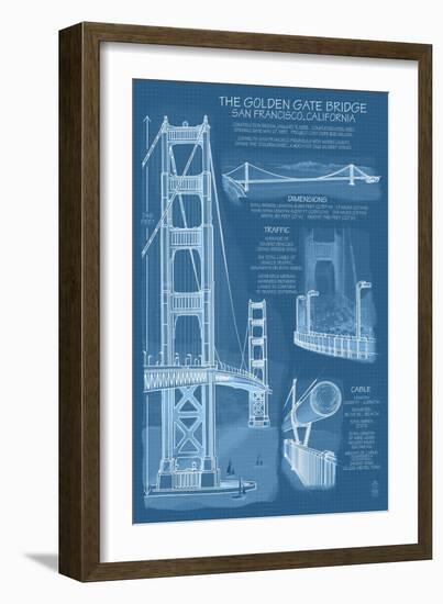 San Francisco, CA, Golden Gate Bridge Technical Blueprint-Lantern Press-Framed Art Print