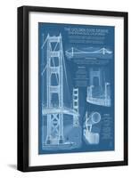 San Francisco, CA, Golden Gate Bridge Technical Blueprint-Lantern Press-Framed Art Print