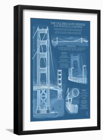 San Francisco, CA, Golden Gate Bridge Technical Blueprint-Lantern Press-Framed Art Print