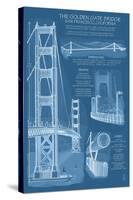 San Francisco, CA, Golden Gate Bridge Technical Blueprint-Lantern Press-Stretched Canvas