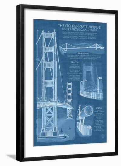 San Francisco, CA, Golden Gate Bridge Technical Blueprint-Lantern Press-Framed Art Print