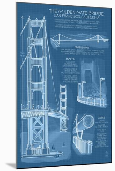 San Francisco, CA, Golden Gate Bridge Technical Blueprint-Lantern Press-Mounted Art Print