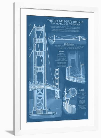 San Francisco, CA, Golden Gate Bridge Technical Blueprint-Lantern Press-Framed Art Print