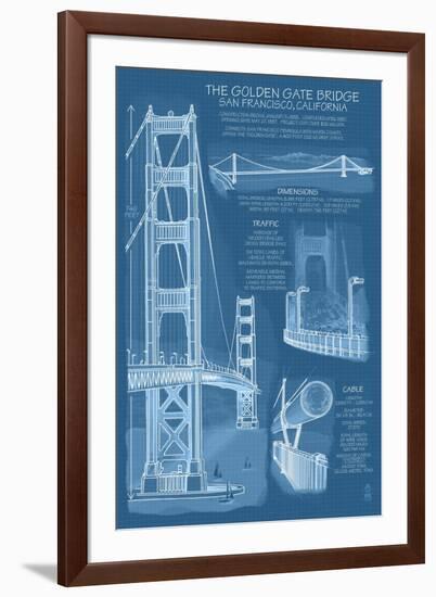 San Francisco, CA, Golden Gate Bridge Technical Blueprint-Lantern Press-Framed Art Print