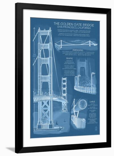 San Francisco, CA, Golden Gate Bridge Technical Blueprint-Lantern Press-Framed Art Print