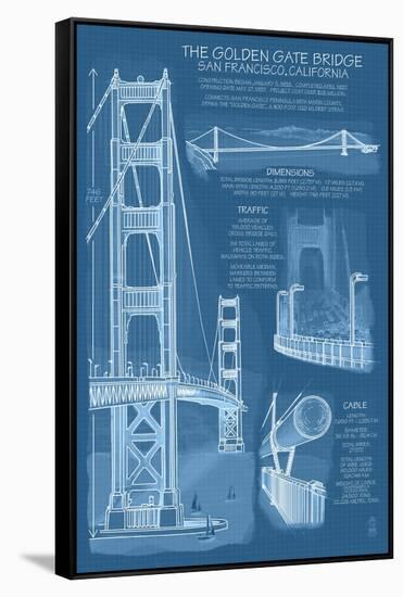 San Francisco, CA, Golden Gate Bridge Technical Blueprint-Lantern Press-Framed Stretched Canvas