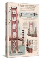 San Francisco, CA, Golden Gate Bridge Technical Drawing-Lantern Press-Stretched Canvas