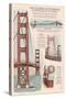 San Francisco, CA, Golden Gate Bridge Technical Drawing-Lantern Press-Stretched Canvas