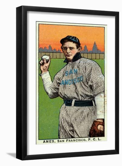 San Francisco, CA, San Francisco Pacific Coast League, Ames, Baseball Card-Lantern Press-Framed Art Print