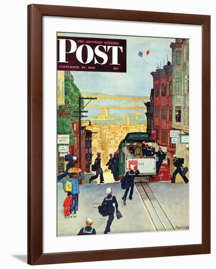 "San Francisco Cable Car," Saturday Evening Post Cover, September 29, 1945-Mead Schaeffer-Framed Giclee Print