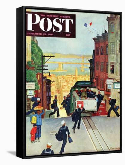 "San Francisco Cable Car," Saturday Evening Post Cover, September 29, 1945-Mead Schaeffer-Framed Stretched Canvas