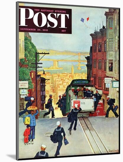 "San Francisco Cable Car," Saturday Evening Post Cover, September 29, 1945-Mead Schaeffer-Mounted Giclee Print