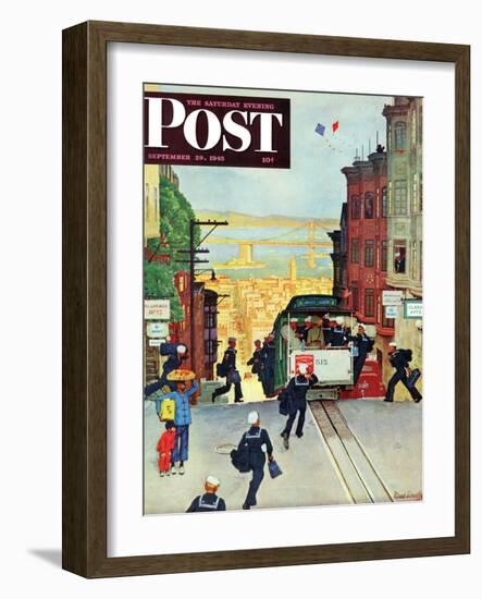 "San Francisco Cable Car," Saturday Evening Post Cover, September 29, 1945-Mead Schaeffer-Framed Giclee Print