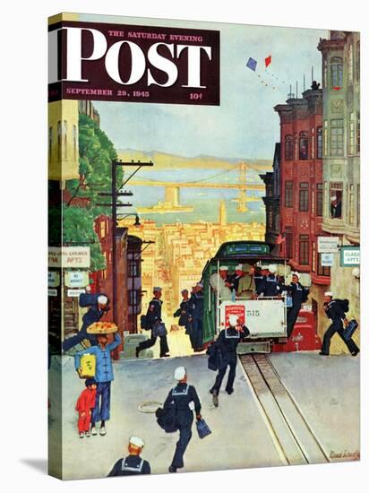 "San Francisco Cable Car," Saturday Evening Post Cover, September 29, 1945-Mead Schaeffer-Stretched Canvas