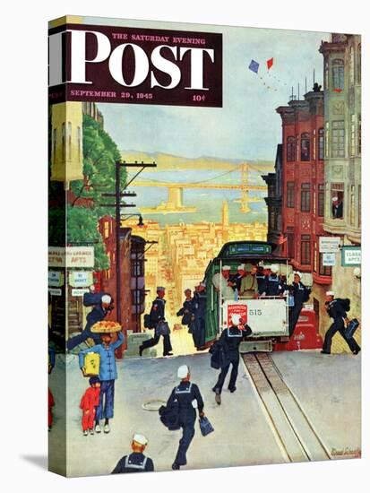 "San Francisco Cable Car," Saturday Evening Post Cover, September 29, 1945-Mead Schaeffer-Stretched Canvas