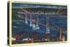 San Francisco, California - Aerial View of Bay Bridge at Night-Lantern Press-Stretched Canvas