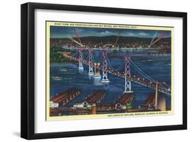 San Francisco, California - Aerial View of Bay Bridge at Night-Lantern Press-Framed Art Print