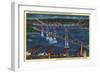 San Francisco, California - Aerial View of Bay Bridge at Night-Lantern Press-Framed Art Print