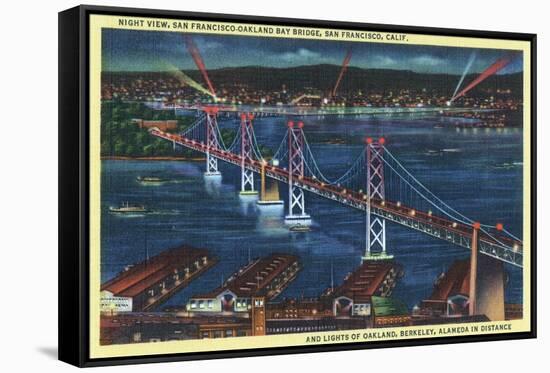 San Francisco, California - Aerial View of Bay Bridge at Night-Lantern Press-Framed Stretched Canvas