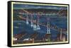 San Francisco, California - Aerial View of Bay Bridge at Night-Lantern Press-Framed Stretched Canvas