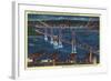 San Francisco, California - Aerial View of Bay Bridge at Night-Lantern Press-Framed Art Print