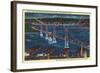 San Francisco, California - Aerial View of Bay Bridge at Night-Lantern Press-Framed Art Print