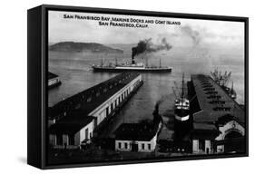 San Francisco, California - Bay Marine Docks, Goat Island View-Lantern Press-Framed Stretched Canvas