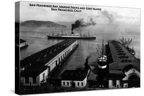 San Francisco, California - Bay Marine Docks, Goat Island View-Lantern Press-Stretched Canvas