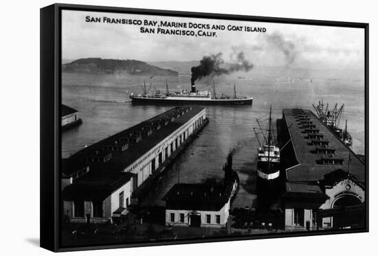 San Francisco, California - Bay Marine Docks, Goat Island View-Lantern Press-Framed Stretched Canvas