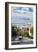 San Francisco, California - Cable Car and Alcatraz Island-Lantern Press-Framed Art Print