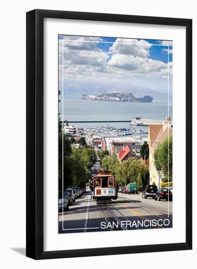 San Francisco, California - Cable Car and Alcatraz Island-Lantern Press-Framed Art Print
