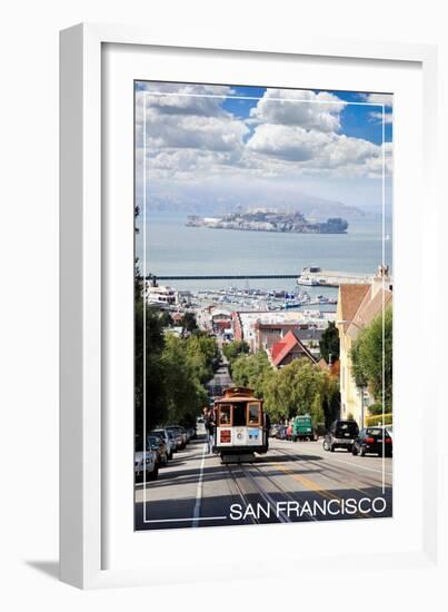 San Francisco, California - Cable Car and Alcatraz Island-Lantern Press-Framed Art Print