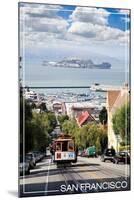 San Francisco, California - Cable Car and Alcatraz Island-Lantern Press-Mounted Art Print
