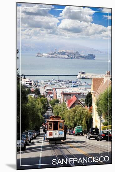 San Francisco, California - Cable Car and Alcatraz Island-Lantern Press-Mounted Art Print